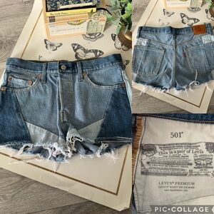 Levi's Premium 501 Altered Shorts medium wash Patchwork raw hem Sz 28